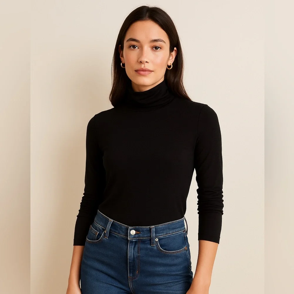 Banana Republic Black Turtleneck XS Lightweight Stretch Layering Top Chic Basic